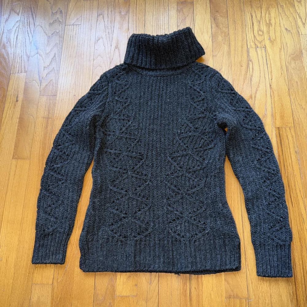 Banana Republic Sweater Italian Yarn S Gray Alpaca Wool Turtleneck Textured Knit